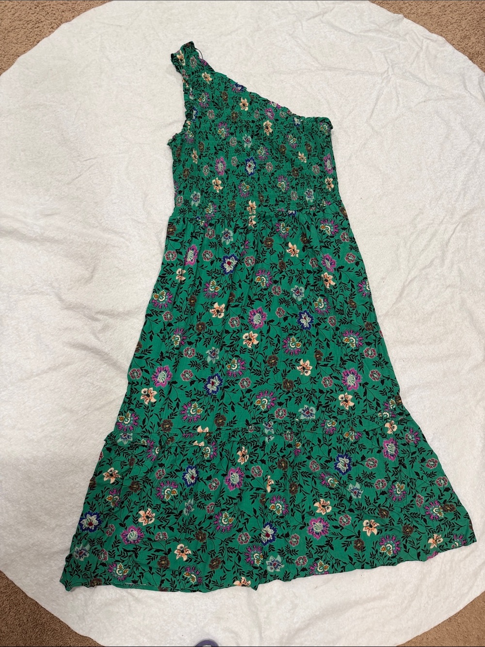 Knox Rose Green One-Shoulder Floral Maxi Dress